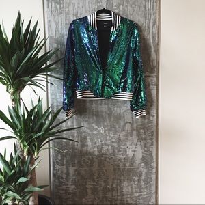 Goth Mermaid Sequin Shiny Bomber Track Jacket